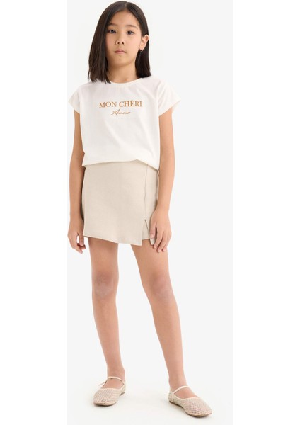 Kız Çocuk 2'li Takım Baskılı Kısa Kollu Tişört Şort Etek E1260A825SM