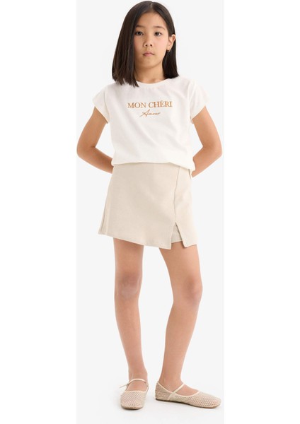 Kız Çocuk 2'li Takım Baskılı Kısa Kollu Tişört Şort Etek E1260A825SM