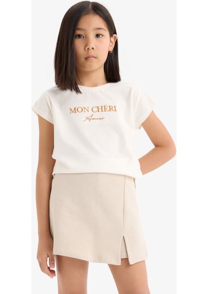 Kız Çocuk 2'li Takım Baskılı Kısa Kollu Tişört Şort Etek E1260A825SM