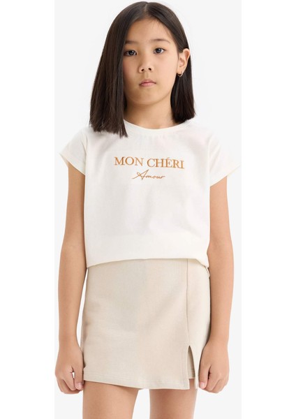 Kız Çocuk 2'li Takım Baskılı Kısa Kollu Tişört Şort Etek E1260A825SM