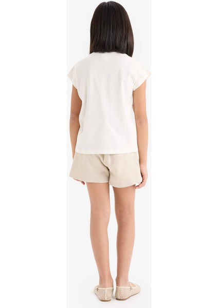 Kız Çocuk 2'li Takım Baskılı Kısa Kollu Tişört Şort Etek E1260A825SM