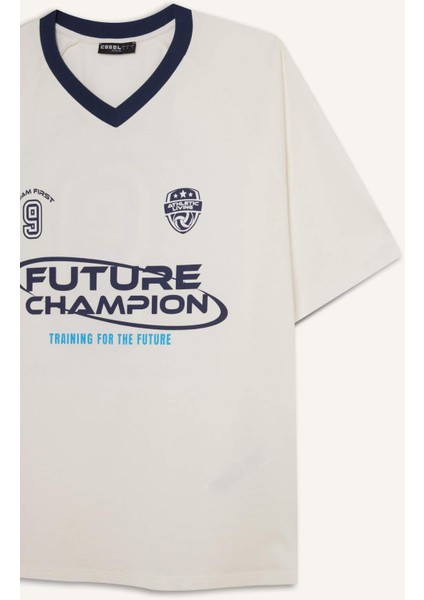 Coool Oversize Geniş Kalıp V Yaka Sırt Baskılı Kısa Kollu Tişört E4621AX25SM