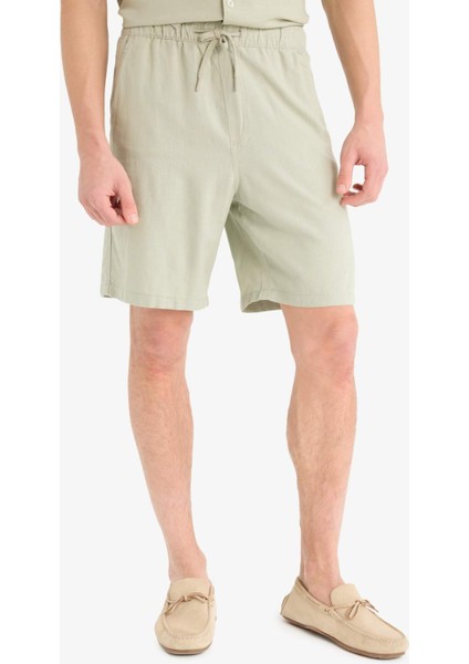 Relax Fit Beli Bağcıklı Keten Karışımlı Bermuda Şort D9913AX25AU