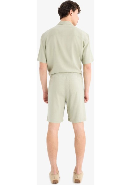 Relax Fit Beli Bağcıklı Keten Karışımlı Bermuda Şort D9913AX25AU