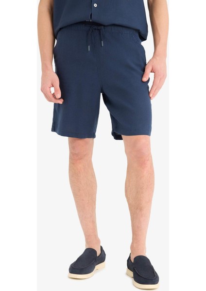 Relax Fit Beli Bağcıklı Keten Karışımlı Bermuda Şort D9913AX25AU