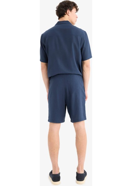 Relax Fit Beli Bağcıklı Keten Karışımlı Bermuda Şort D9913AX25AU