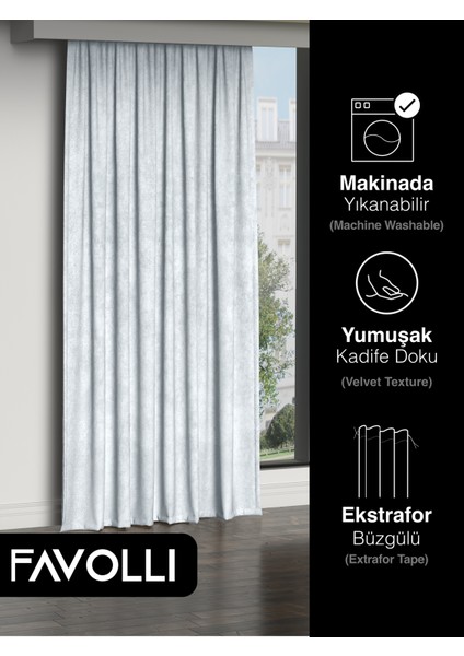 Kadife Dokulu Beyaz Ada Fon Perde Ekstrafor Büzgülü Dream Series