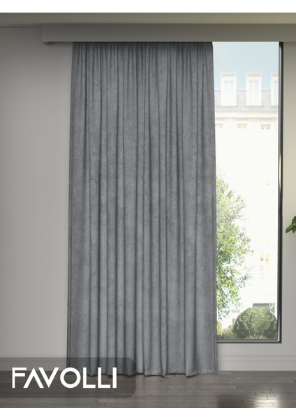 Kadife Dokulu Gümüş Grisi Ada Fon Perde Ekstrafor Büzgülü Dream Series fırsatları