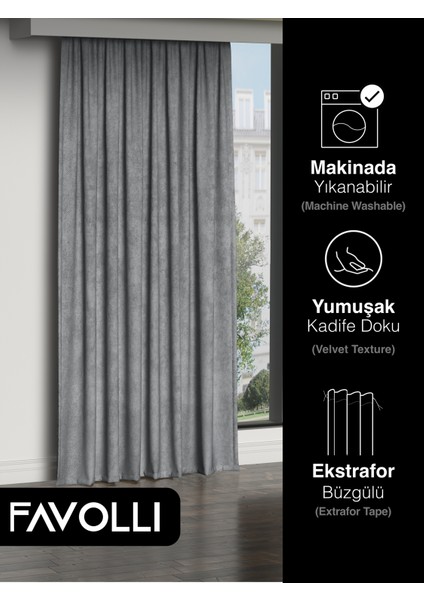 Kadife Dokulu Gümüş Grisi Ada Fon Perde Ekstrafor Büzgülü Dream Series indirimleri