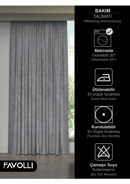 Kadife Dokulu Gümüş Grisi Ada Fon Perde Ekstrafor Büzgülü Dream Series