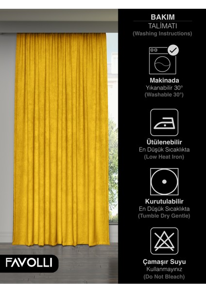 Kadife Dokulu Güneş Sarısı Ada Fon Perde Ekstrafor Büzgülü Dream Series