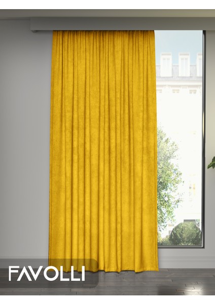 Kadife Dokulu Güneş Sarısı Ada Fon Perde Ekstrafor Büzgülü Dream Series