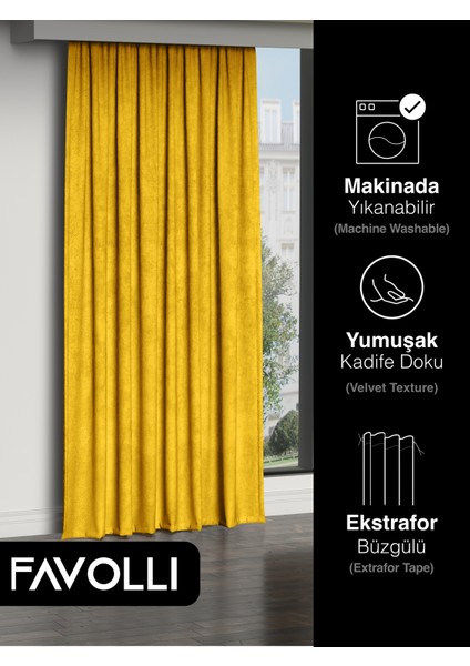 Kadife Dokulu Güneş Sarısı Ada Fon Perde Ekstrafor Büzgülü Dream Series