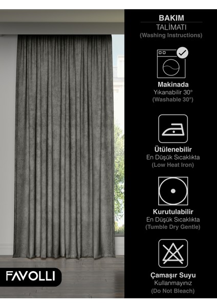 Kadife Dokulu Gri Ada Fon Perde Ekstrafor Büzgülü Dream Series