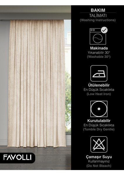 Kadife Dokulu Ekru Ada Fon Perde Ekstrafor Büzgülü Dream Series