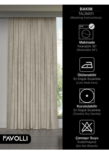 Kadife Dokulu Keten Rengi Ada Fon Perde Ekstrafor Büzgülü Dream Series