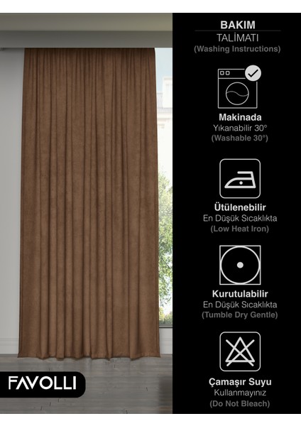 Kadife Dokulu Kahverengi Ada Fon Perde Ekstrafor Büzgülü Dream Series