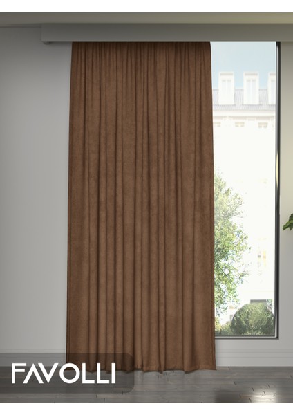Kadife Dokulu Kahverengi Ada Fon Perde Ekstrafor Büzgülü Dream Series