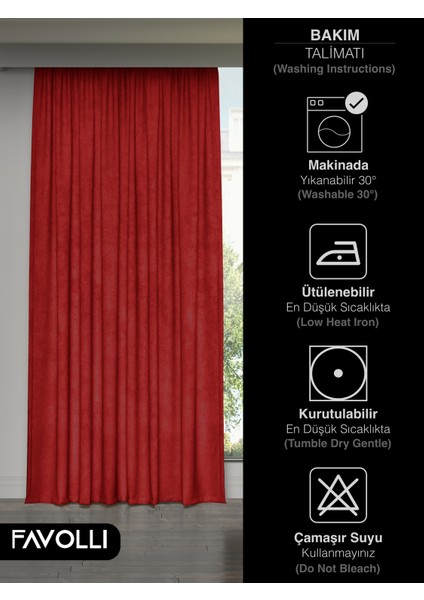 Kadife Dokulu Kırmızı Ada Fon Perde Ekstrafor Büzgülü Dream Series