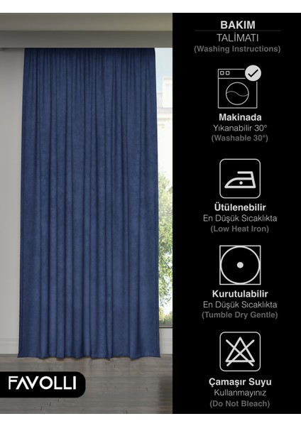 Kadife Dokulu Safir Rengi Ada Fon Perde Ekstrafor Büzgülü Dream Series