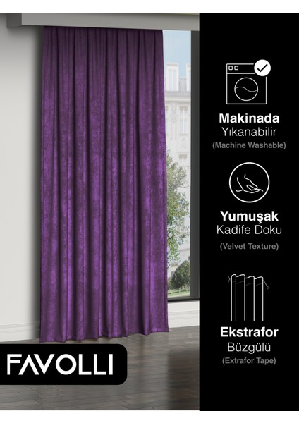 Kadife Dokulu Menekşe Moru Ada Fon Perde Ekstrafor Büzgülü Dream Series