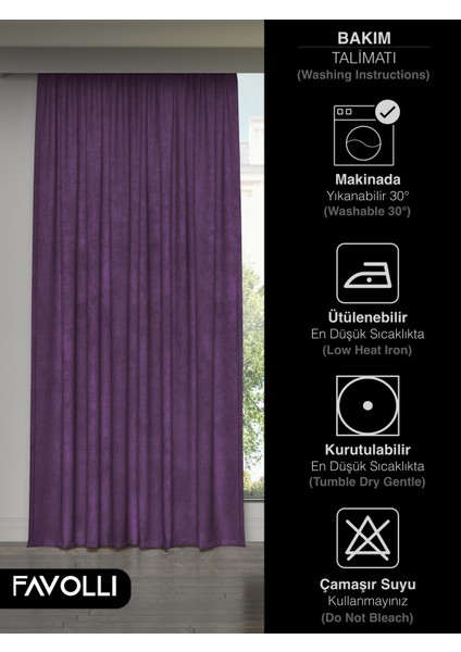 Kadife Dokulu Menekşe Moru Ada Fon Perde Ekstrafor Büzgülü Dream Series