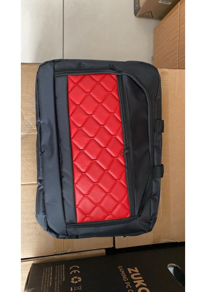 çınar ticaret rex baklava desenli 15,6 kumaş siyah-kırmızı notebook çantası bilgisayar