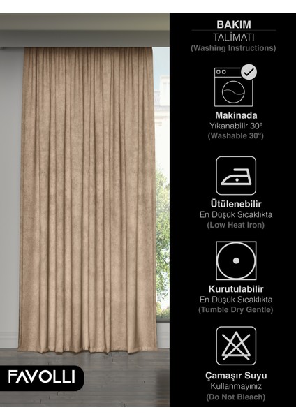 Kadife Dokulu Sahra Beji Ada Fon Perde Ekstrafor Büzgülü Dream Series