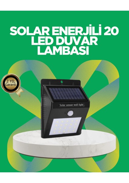 çınar ticaret solar enerjili 20 led hareket sensörlü duvar lambası