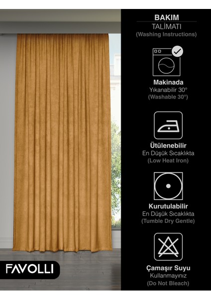 Kadife Dokulu Safran Rengi Ada Fon Perde Ekstrafor Büzgülü Dream Series