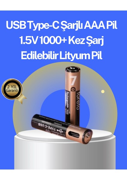 çınar ticaret hızlı şarj teknolojili usb şarjlı aaa pil – 40 dakikada tam şarj