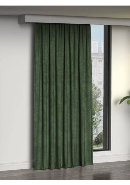 Kadife Dokulu Zeytin Yaprağı Rengi Ada Fon Perde Ekstrafor Büzgülü Dream Series