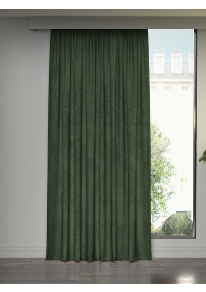 Kadife Dokulu Zeytin Yaprağı Rengi Ada Fon Perde Ekstrafor Büzgülü Dream Series