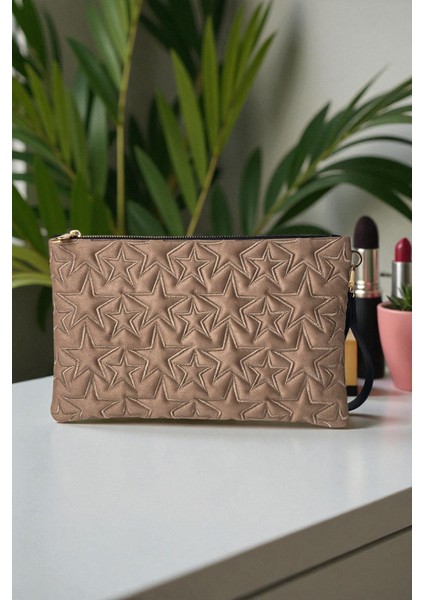 Yıldız Desenli Vizon Süet Portföy Çanta