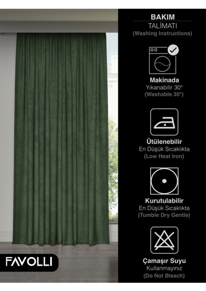 Kadife Dokulu Zeytin Yaprağı Rengi Ada Fon Perde Ekstrafor Büzgülü Dream Series