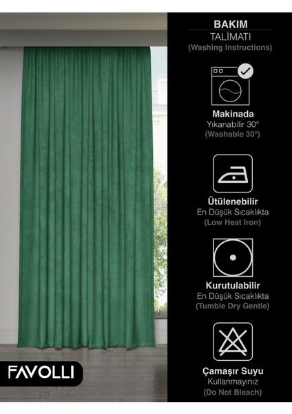 Kadife Dokulu Zümrüt Rengi Ada Fon Perde Ekstrafor Büzgülü Dream Series