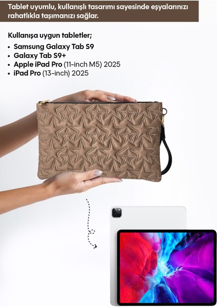 Yıldız Desenli Vizon Süet Portföy Çanta