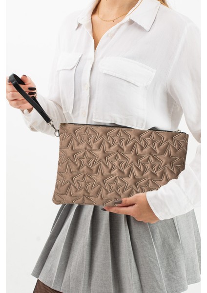 Yıldız Desenli Vizon Süet Portföy Çanta