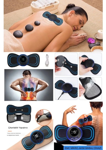 çınar ticaret 8 modlu mini şarjlı kelebek lcd ekran ems boyun omuz kol sırt elektrikli masaj bantı kas stimülatörü indirimleri