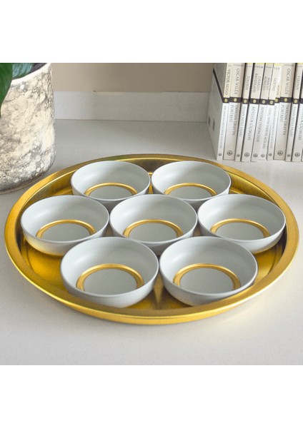 Home 7'li Çerezlik ve Tepsi Seti - Krem & Gold