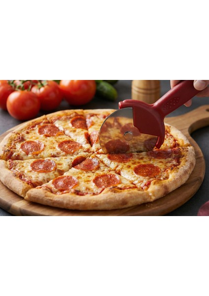 Ergonomik Paslanmaz Çelik Büyük Tekerlekli Pizza Kesici ve Hamur Bıçağı Mutfak Dilimleyici modelleri