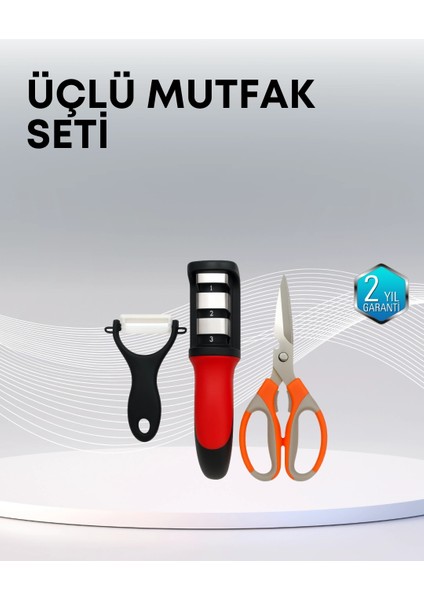 çınar ticaret çok fonksiyonlu mutfak makas seti – 3 makas, bileyici ve soyacak dahil