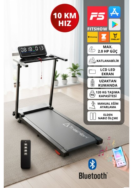 T-229 Katlanabilir Koşu ve Yürüyüş Bandı / LCD LED Ekran / Bluetooth ve Hoparlör / 2HP Güç / 10 Km Hız / Nabız Ölçme / Manuel Eğim / Kontrol Düğmesi