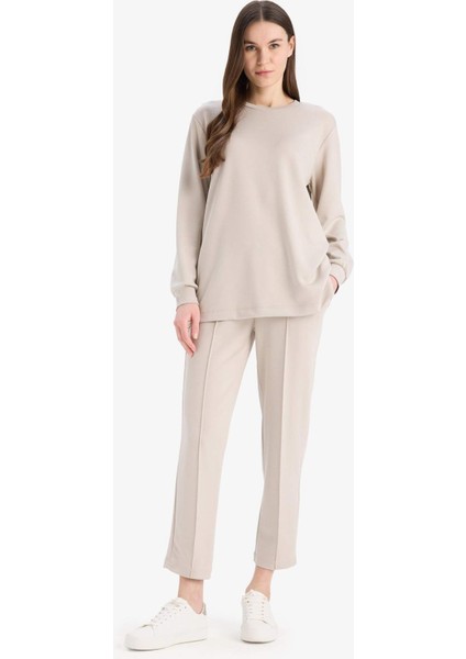 Regular Fit Beli Lastikli Cepli Basic Düz Pantolon E1954AX25SP