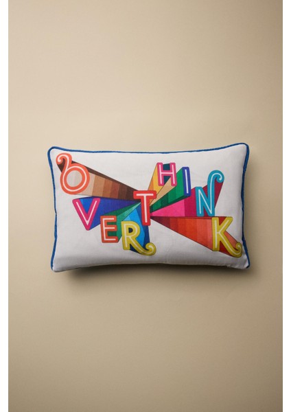 Overthink Baskılı Biye Detaylı Kırlent Kılıfı