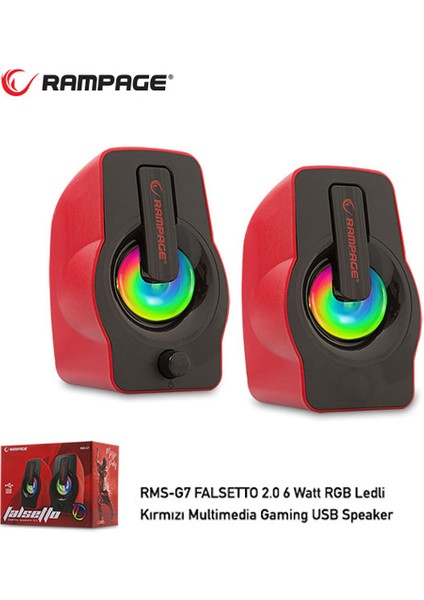 çınar ticaret rampage rms-g7 falsetto 1+1 6 w usb 5v rgb ledlı kırmızı hoparlör