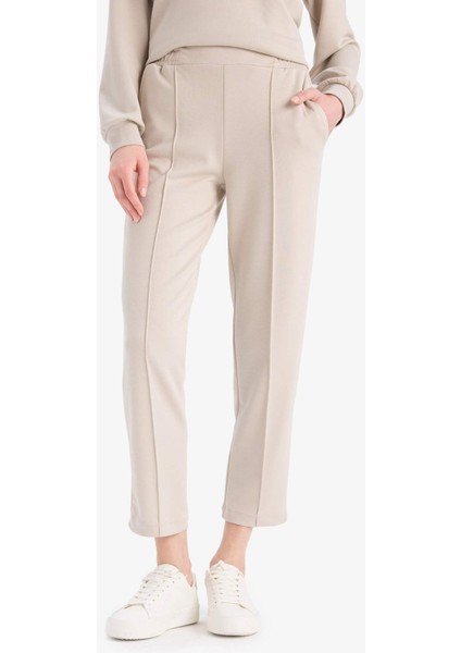 Regular Fit Beli Lastikli Cepli Basic Düz Pantolon E1954AX25SP