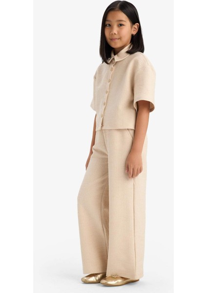 Kız Çocuk Beli Lastikli Wide Leg Geniş Bol Paça Bürümcük Pantolon E1103A825SP