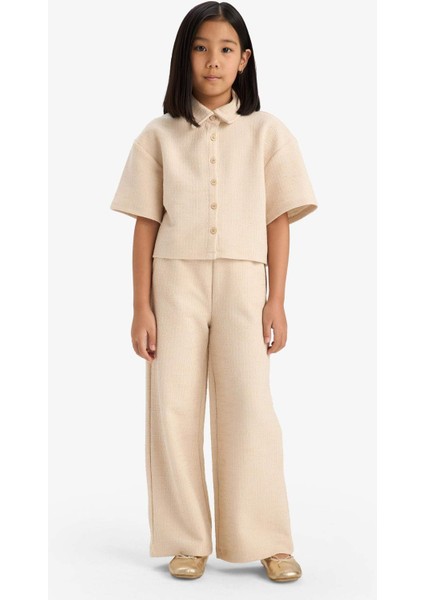 Kız Çocuk Beli Lastikli Wide Leg Geniş Bol Paça Bürümcük Pantolon E1103A825SP