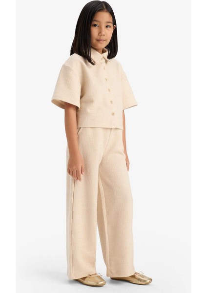 Kız Çocuk Beli Lastikli Wide Leg Geniş Bol Paça Bürümcük Pantolon E1103A825SP